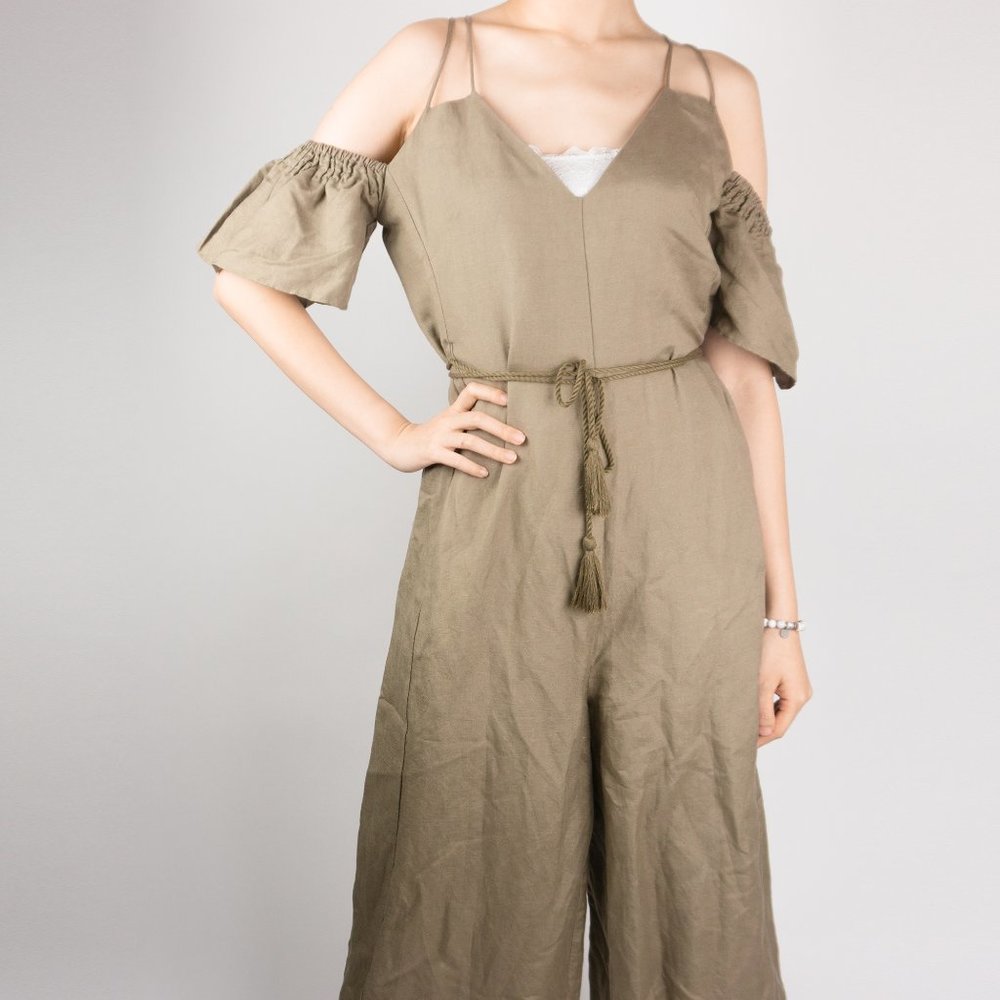 CAARA Olive Green Cold Shoulder Jumpsuit
